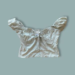 COTTAGECORE GREEN GINGHAM PUFF SLEEVE TOP